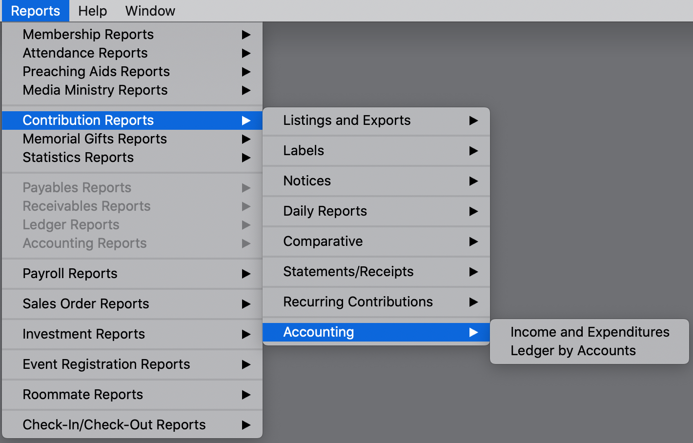 Engage Complete without Accounting Reports Menu.png