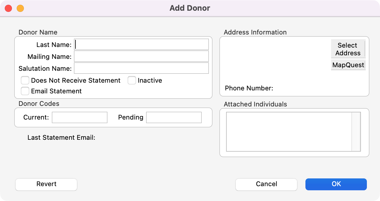 Add Donor window.